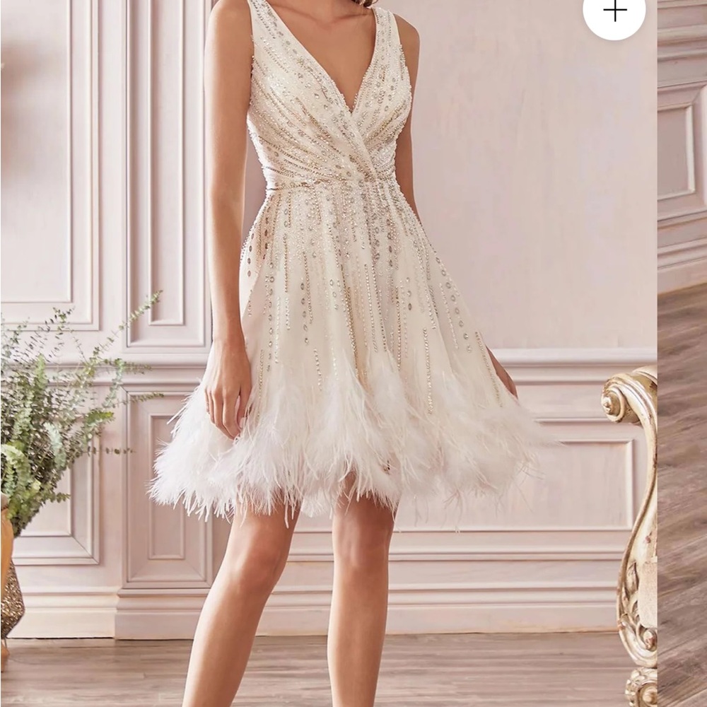 Elegant White Feathered Dress